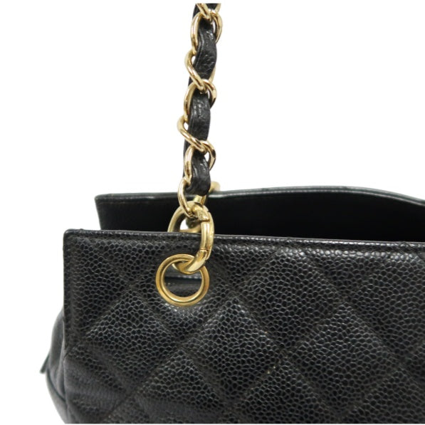 CHANEL GST Chain Shoulder Bag, Caviar Leather , Black with Gold Hardware, Laser Serial Sticker Included