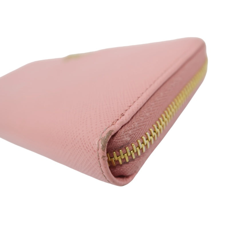 PRADA Pink Zippy Long Wallet, Saffiano Leather, Gold Hardware, with Box and Guarantee Card