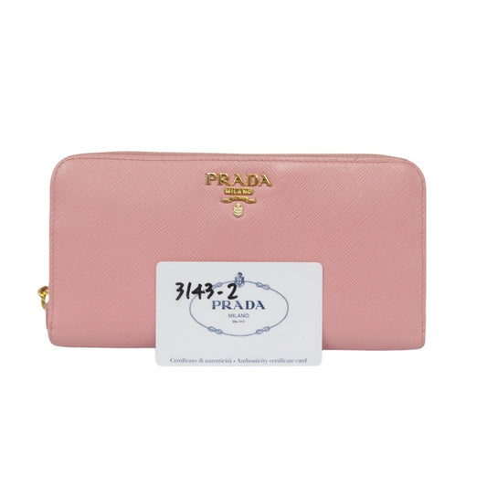 PRADA Pink Zippy Long Wallet, Saffiano Leather, Gold Hardware, with Box and Guarantee Card