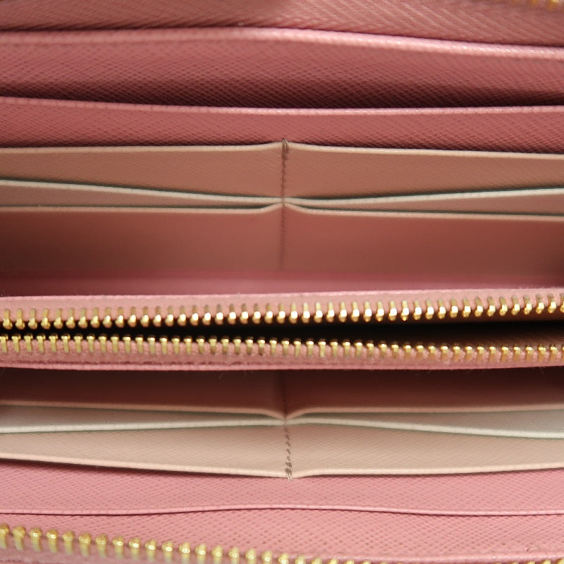 PRADA Pink Zippy Long Wallet, Saffiano Leather, Gold Hardware, with Box and Guarantee Card