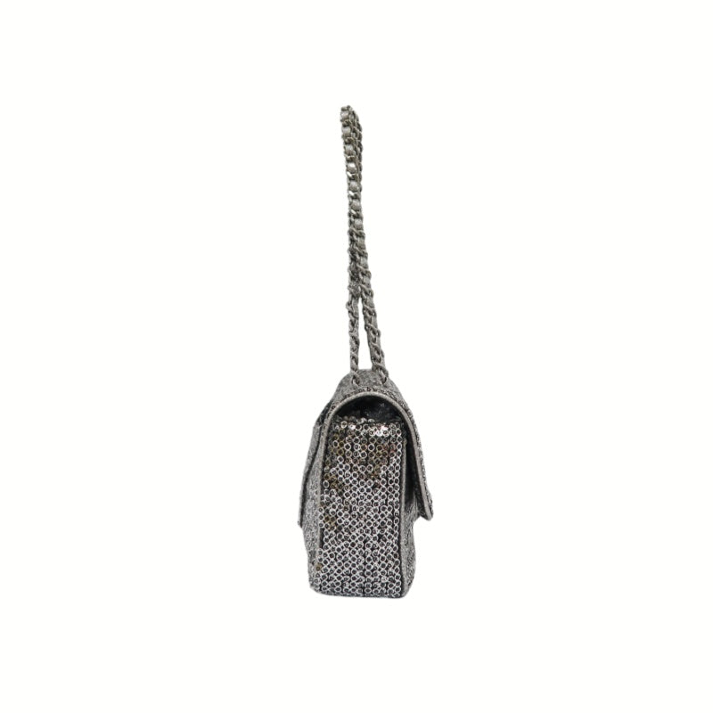 CHANEL Chain Shoulder Bag, Silver Sequins, Silver Hardware