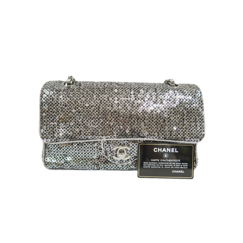 CHANEL Chain Shoulder Bag, Silver Sequins, Silver Hardware