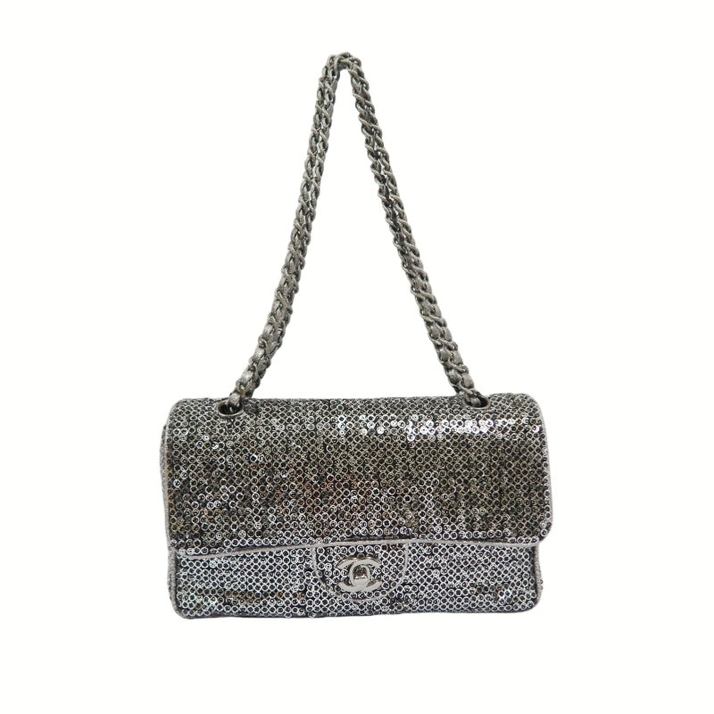 CHANEL Chain Shoulder Bag, Silver Sequins, Silver Hardware