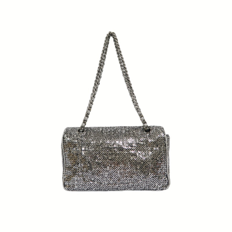 CHANEL Chain Shoulder Bag, Silver Sequins, Silver Hardware