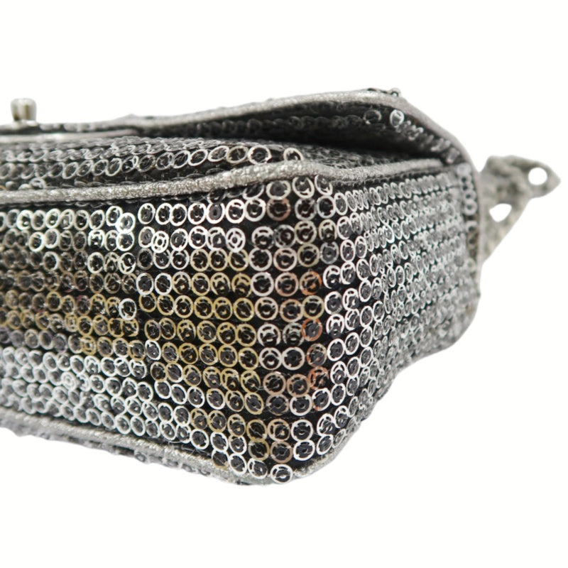CHANEL Chain Shoulder Bag, Silver Sequins, Silver Hardware