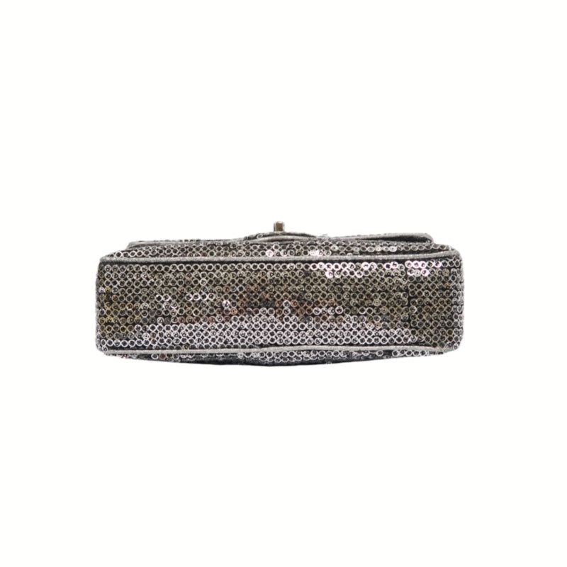 CHANEL Chain Shoulder Bag, Silver Sequins, Silver Hardware