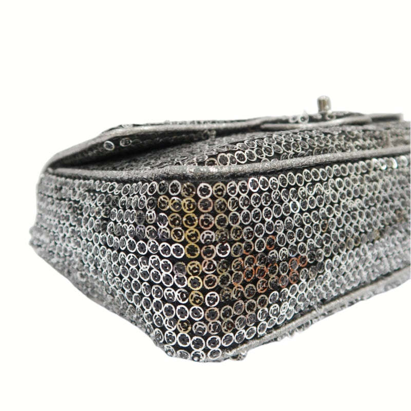 CHANEL Chain Shoulder Bag, Silver Sequins, Silver Hardware