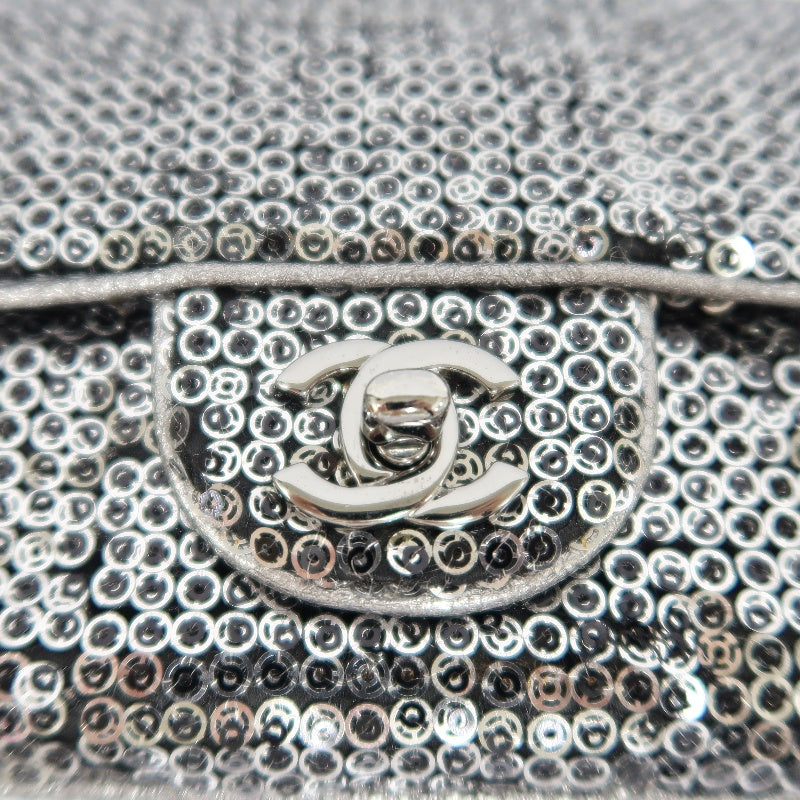 CHANEL Chain Shoulder Bag, Silver Sequins, Silver Hardware