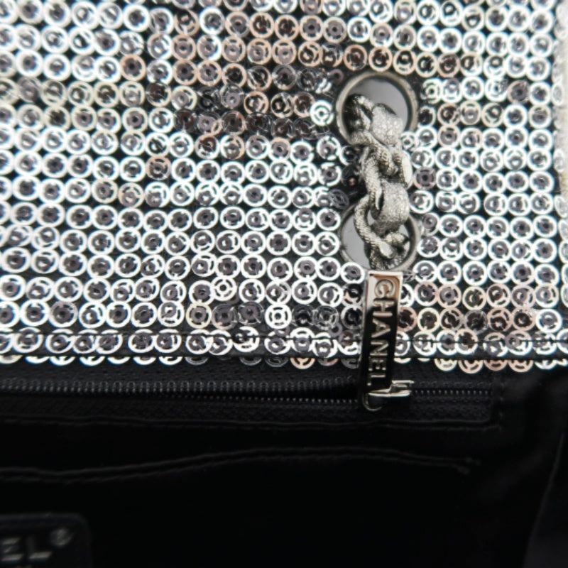 CHANEL Chain Shoulder Bag, Silver Sequins, Silver Hardware