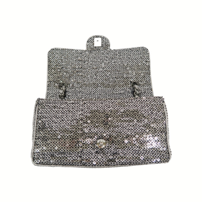 CHANEL Chain Shoulder Bag, Silver Sequins, Silver Hardware