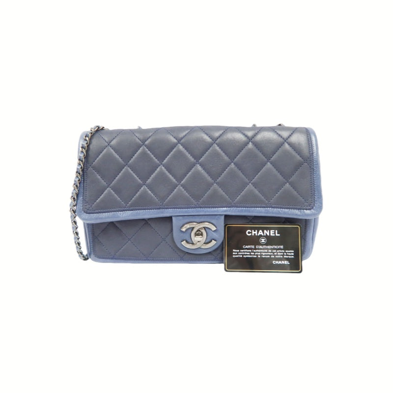CHANEL Chain Shoulder Bag, Navy, Silver Hardware