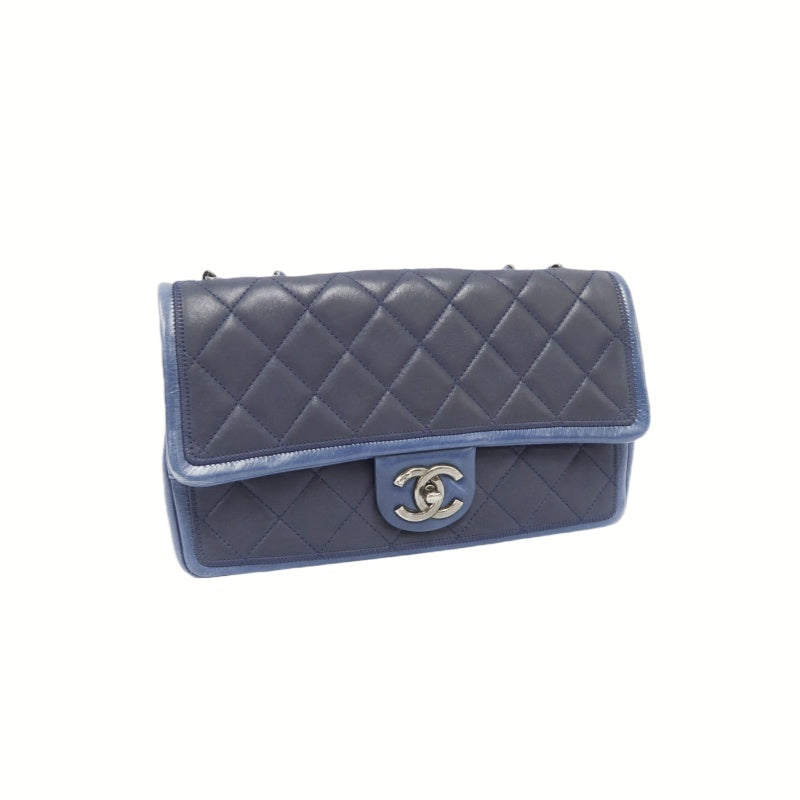 CHANEL Chain Shoulder Bag, Navy, Silver Hardware