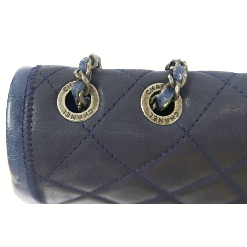 CHANEL Chain Shoulder Bag, Navy, Silver Hardware