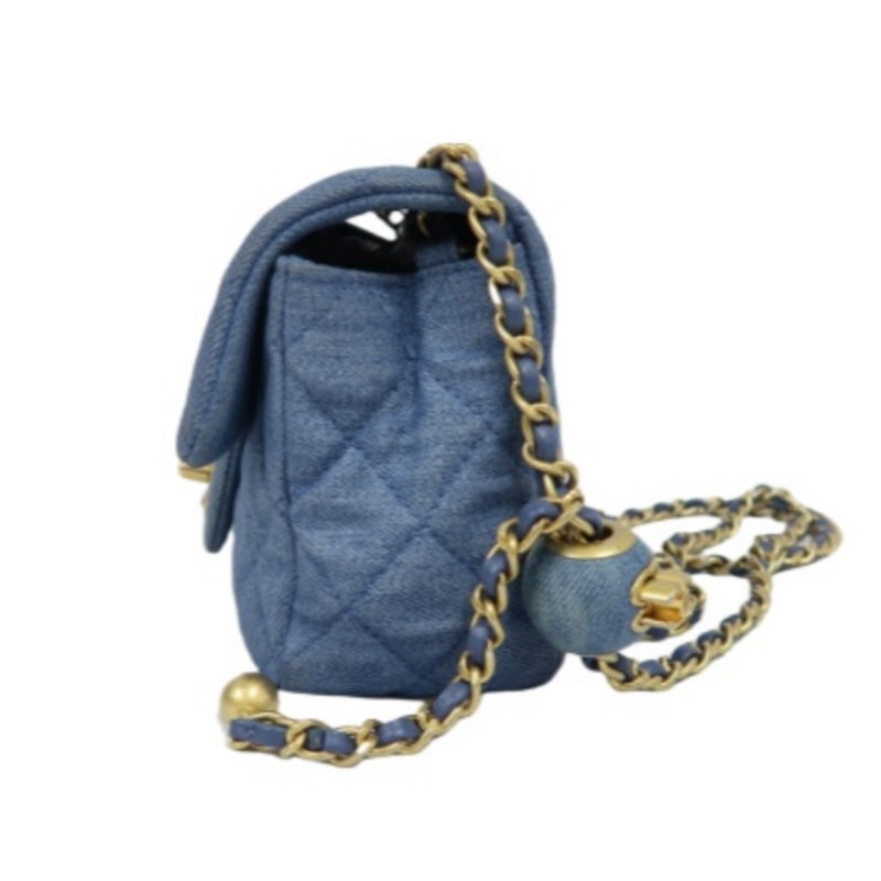 Chanel Blue Denim Classic Flap Bag with Gold Ball Charm