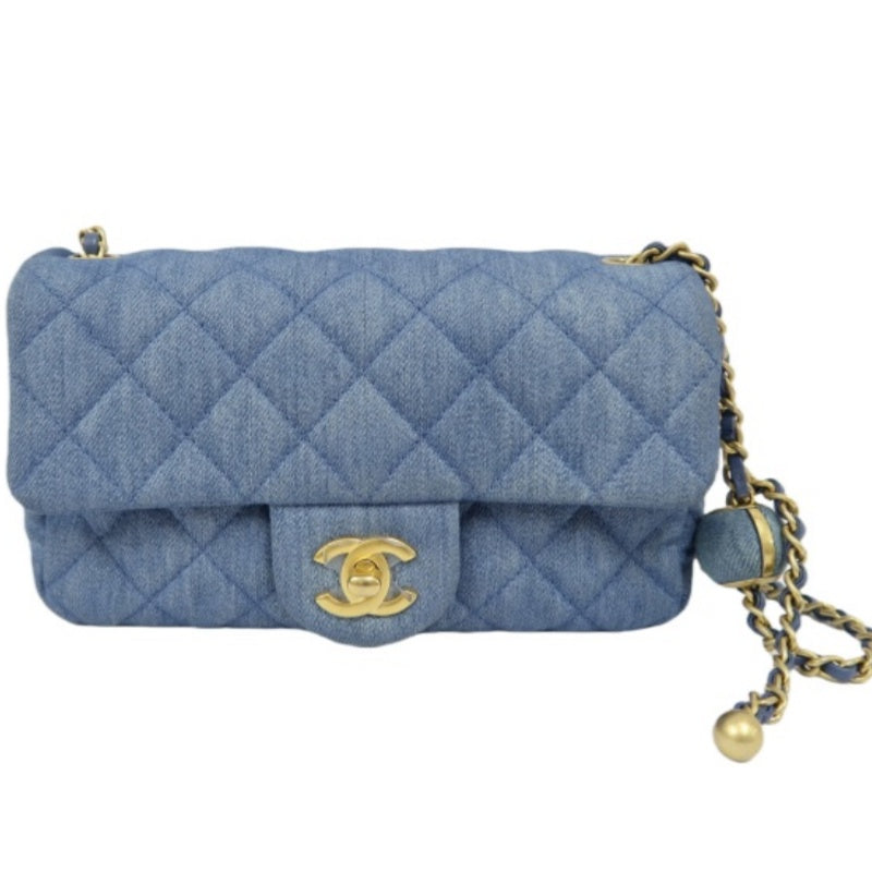 Chanel Blue Denim Classic Flap Bag with Gold Ball Charm