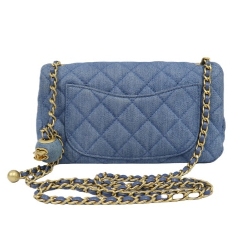 Chanel Blue Denim Classic Flap Bag with Gold Ball Charm