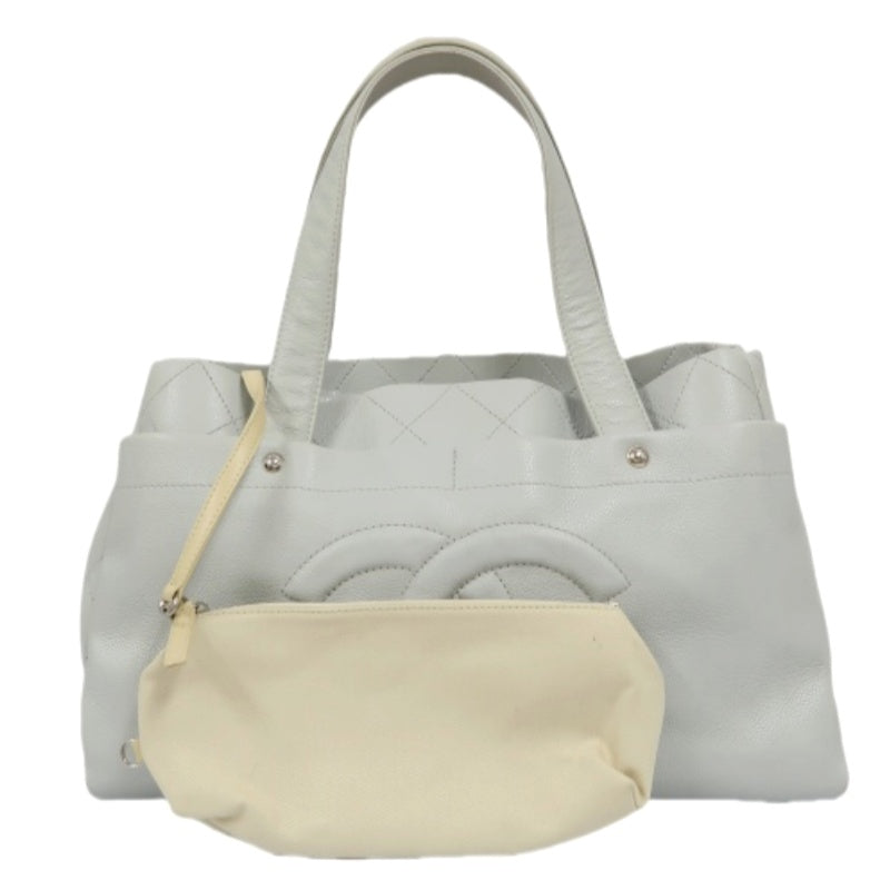 CHANEL Gray Tote Bag, Caviar Leather, with Pouch
