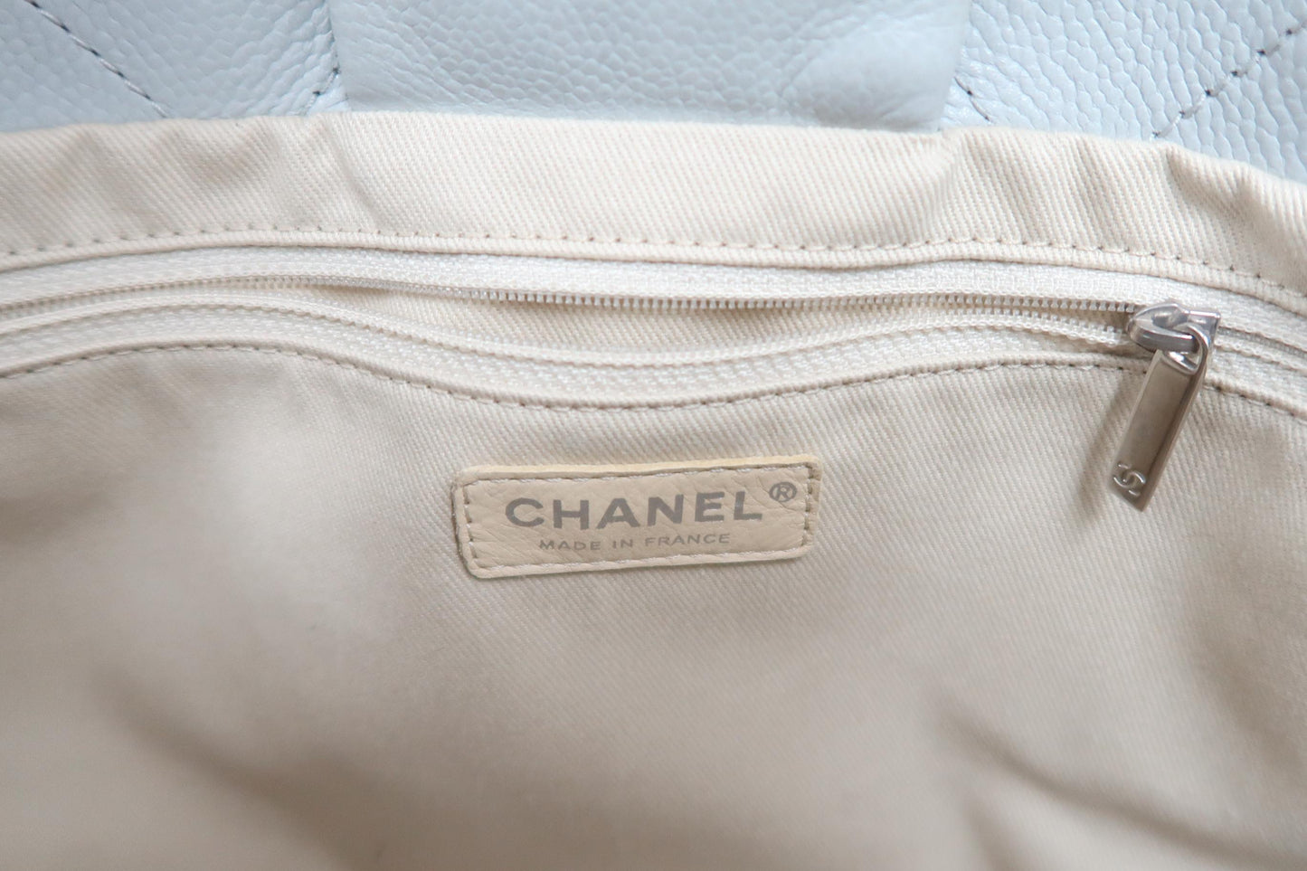 CHANEL Gray Tote Bag, Caviar Leather, with Pouch