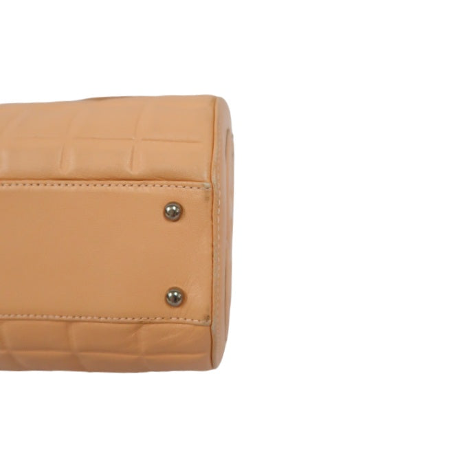 CHANEL Chocolate Bar Mini Boston Drum Bag, Lambskin Leather, Beige, with Guarantee Card