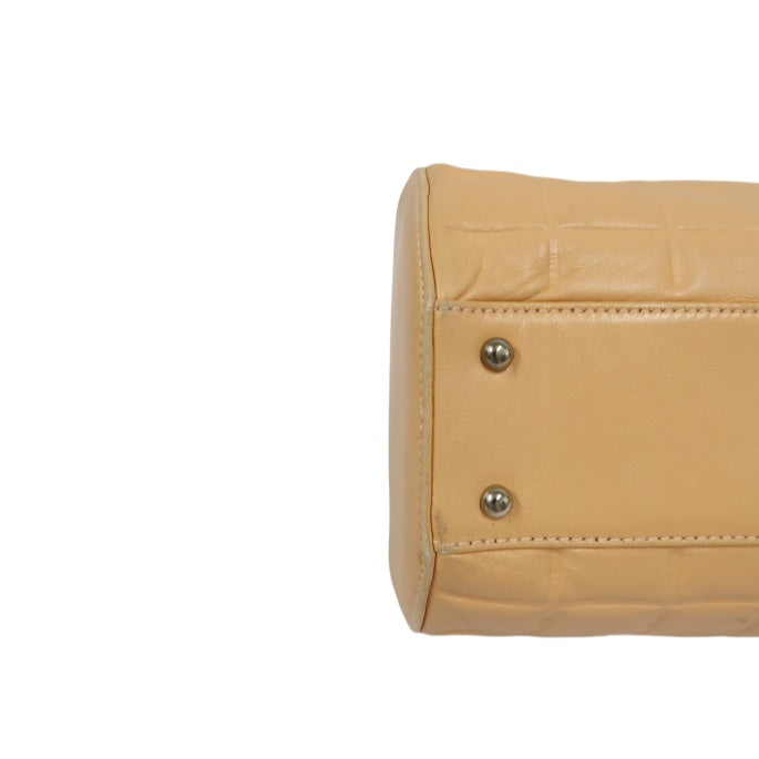 CHANEL Chocolate Bar Mini Boston Drum Bag, Lambskin Leather, Beige, with Guarantee Card