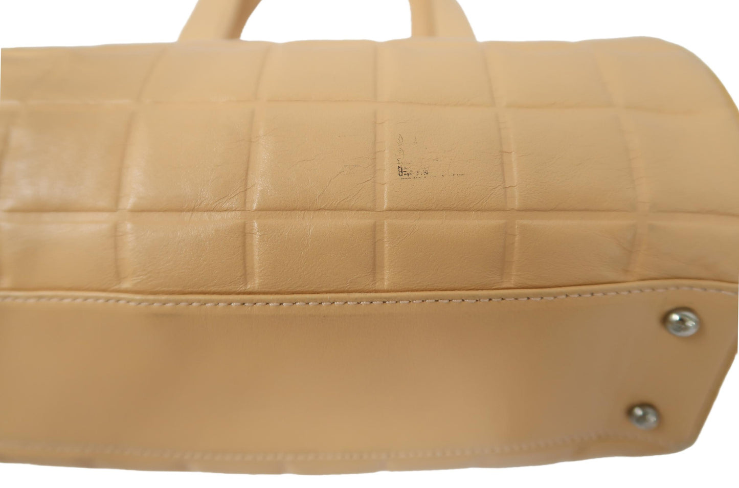 CHANEL Chocolate Bar Mini Boston Drum Bag, Lambskin Leather, Beige, with Guarantee Card