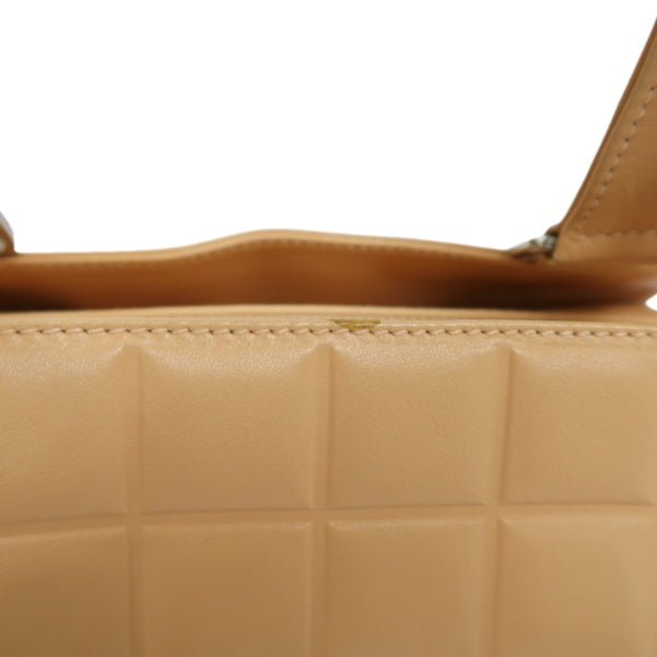 CHANEL Chocolate Bar Mini Boston Drum Bag, Lambskin Leather, Beige, with Guarantee Card
