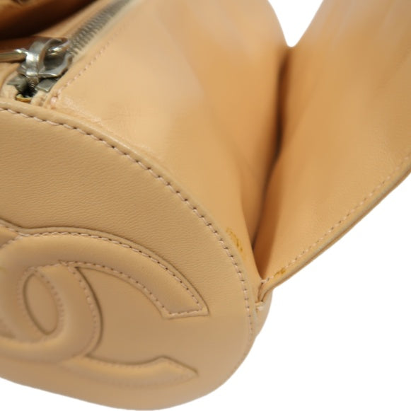 CHANEL Chocolate Bar Mini Boston Drum Bag, Lambskin Leather, Beige, with Guarantee Card