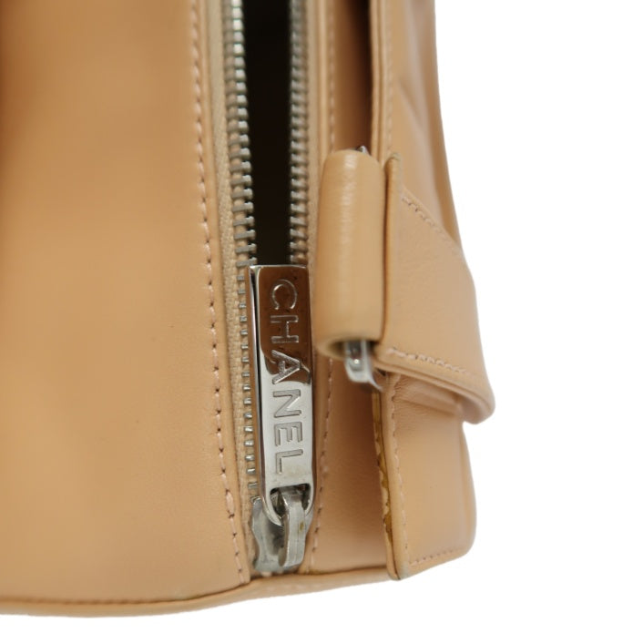 CHANEL Chocolate Bar Mini Boston Drum Bag, Lambskin Leather, Beige, with Guarantee Card