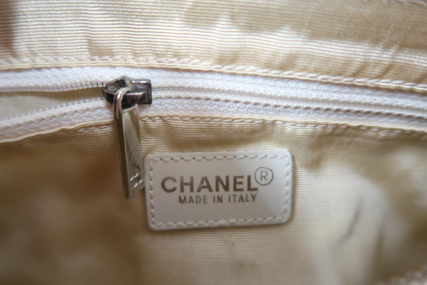 CHANEL Chocolate Bar Mini Boston Drum Bag, Lambskin Leather, Beige, with Guarantee Card