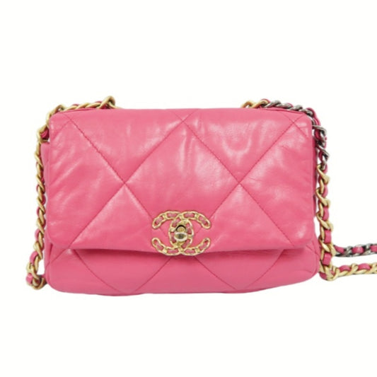 Chanel 19 Flap Bag in Pink Lambskin with Gold Hardware