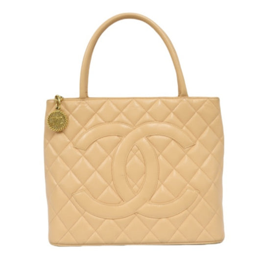 Chanel Reproduction Tote Bag Pink Beige Caviar with Gold Hardware