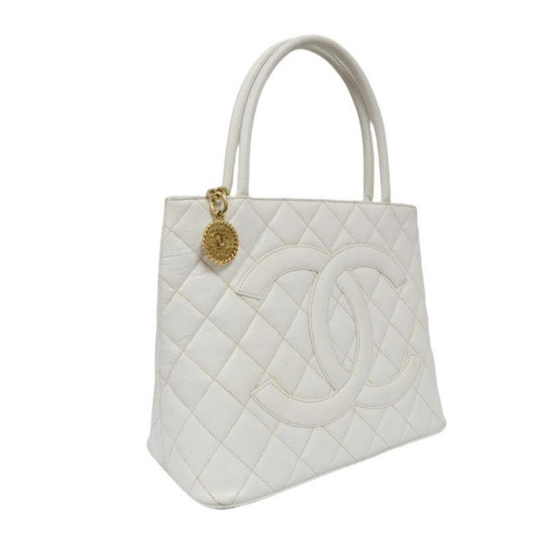Chanel White Caviar Leather Reissue Matelasse Tote Bag (7 Series) with Gold-Tone Hardware and Guarantee Card