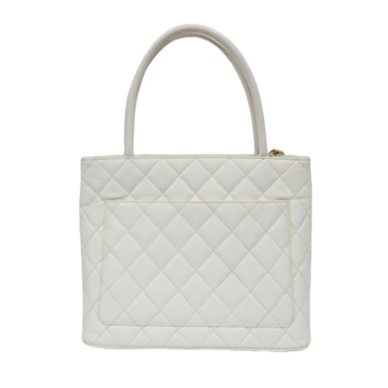 Chanel White Caviar Leather Reissue Matelasse Tote Bag (7 Series) with Gold-Tone Hardware and Guarantee Card