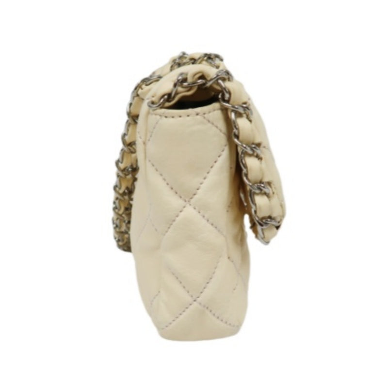 Chanel Pink Beige Lambskin Chain Shoulder Bag with Silver-Tone Hardware