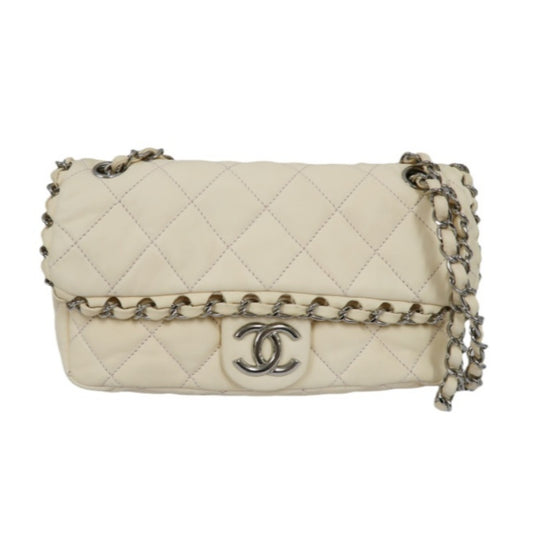 Chanel Pink Beige Lambskin Chain Shoulder Bag with Silver-Tone Hardware