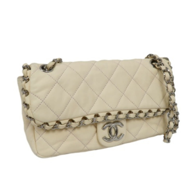 Chanel Pink Beige Lambskin Chain Shoulder Bag with Silver-Tone Hardware
