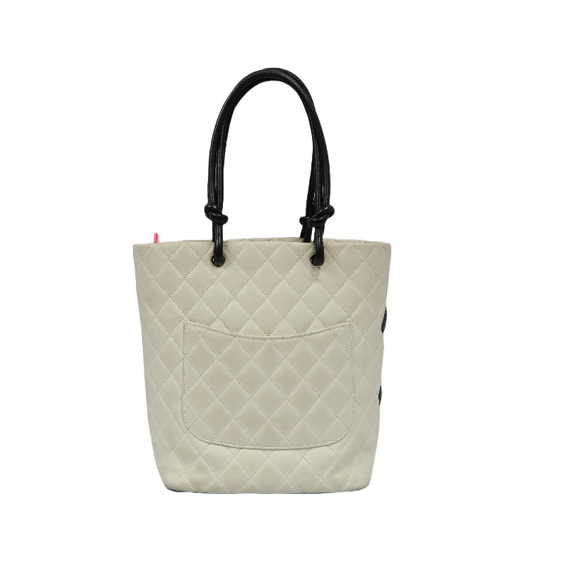 CHANEL Cambon Line Tote Bag (Shoulder Bag), Lambskin, White