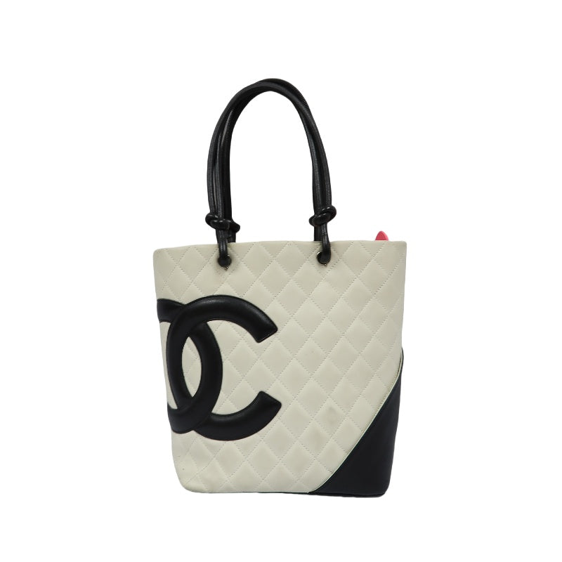 CHANEL Cambon Line Tote Bag (Shoulder Bag), Lambskin, White
