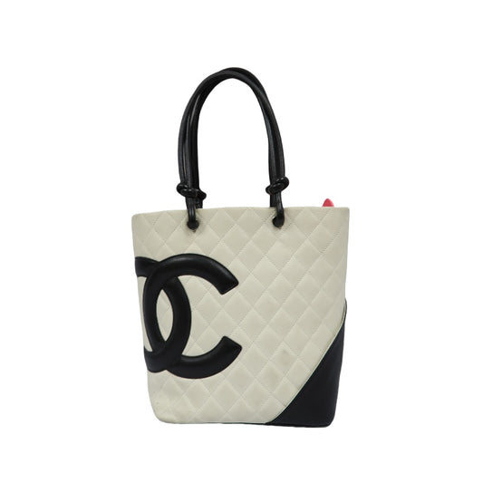 CHANEL Cambon Line Tote Bag (Shoulder Bag), Lambskin, White