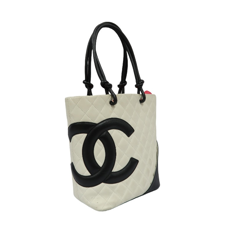 CHANEL Cambon Line Tote Bag (Shoulder Bag), Lambskin, White