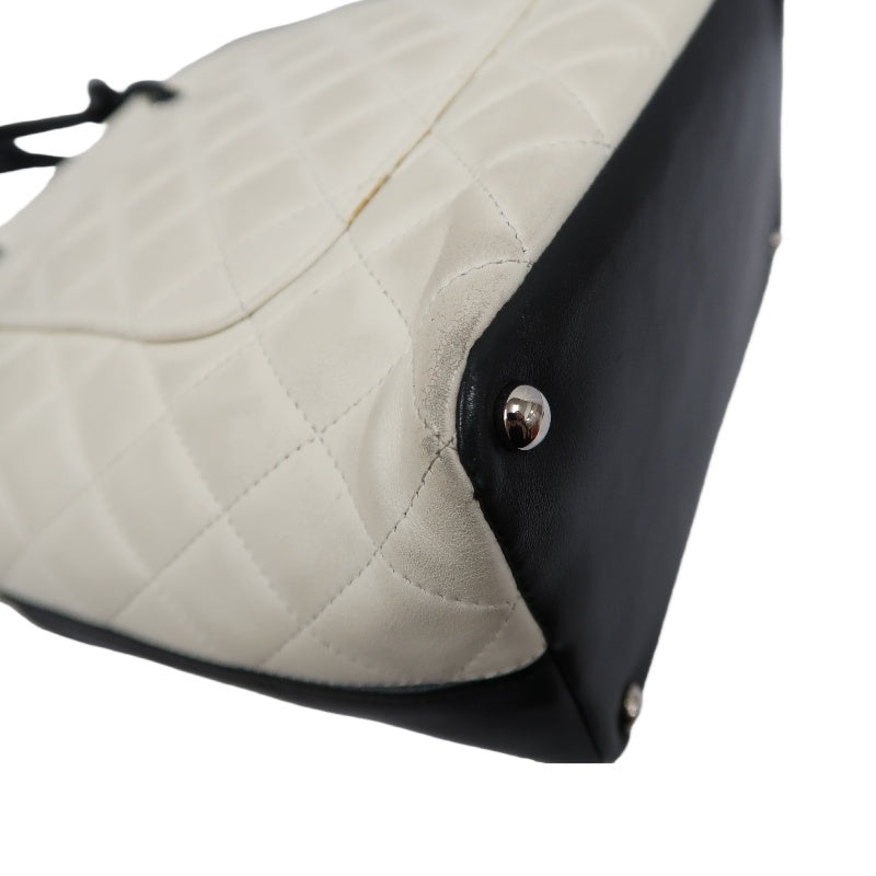 CHANEL Cambon Line Tote Bag (Shoulder Bag), Lambskin, White