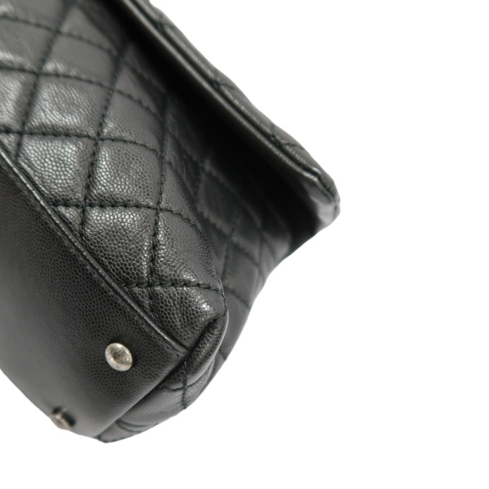 CHANEL Black Caviar Leather 2-Way Chain Top Handle Shoulder Handbag with Silver Hardware & Authenticity Card