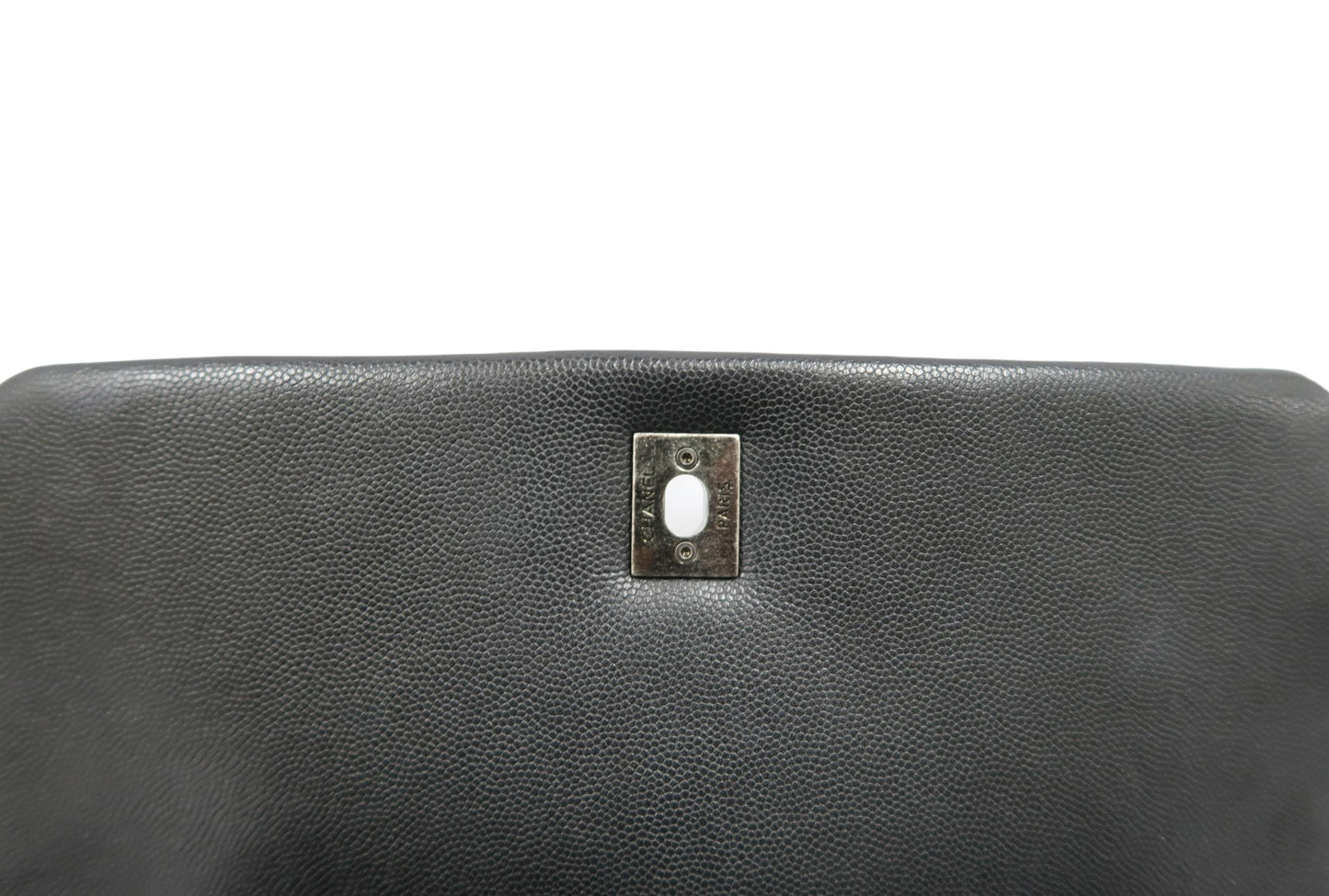 CHANEL Black Caviar Leather 2-Way Chain Top Handle Shoulder Handbag with Silver Hardware & Authenticity Card