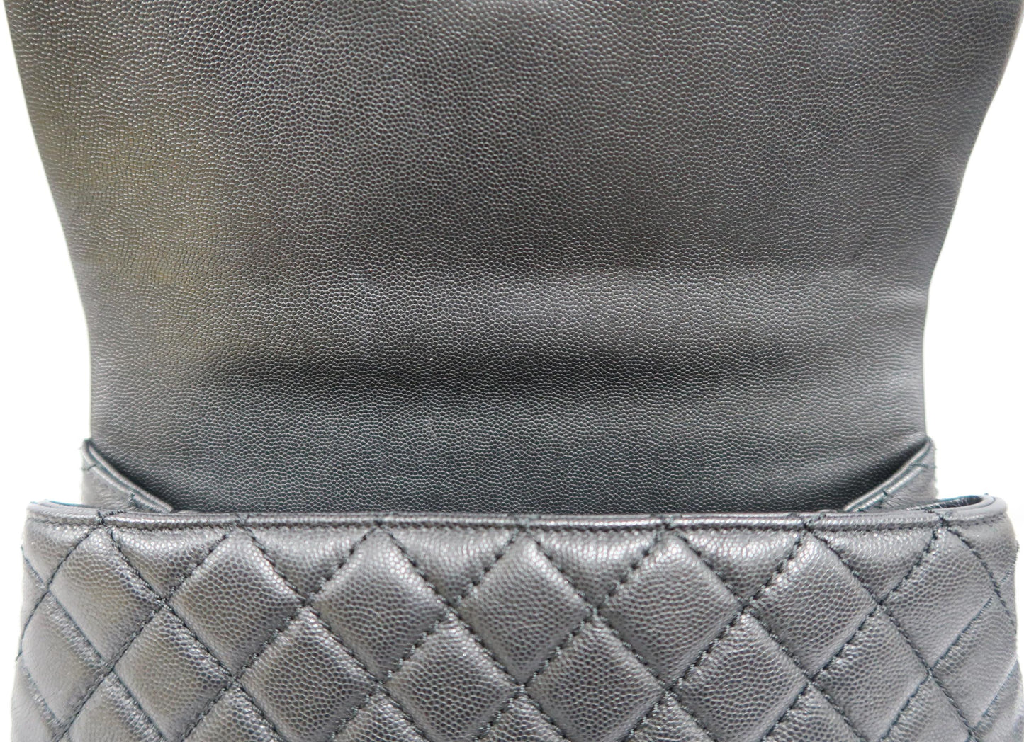 CHANEL Black Caviar Leather 2-Way Chain Top Handle Shoulder Handbag with Silver Hardware & Authenticity Card
