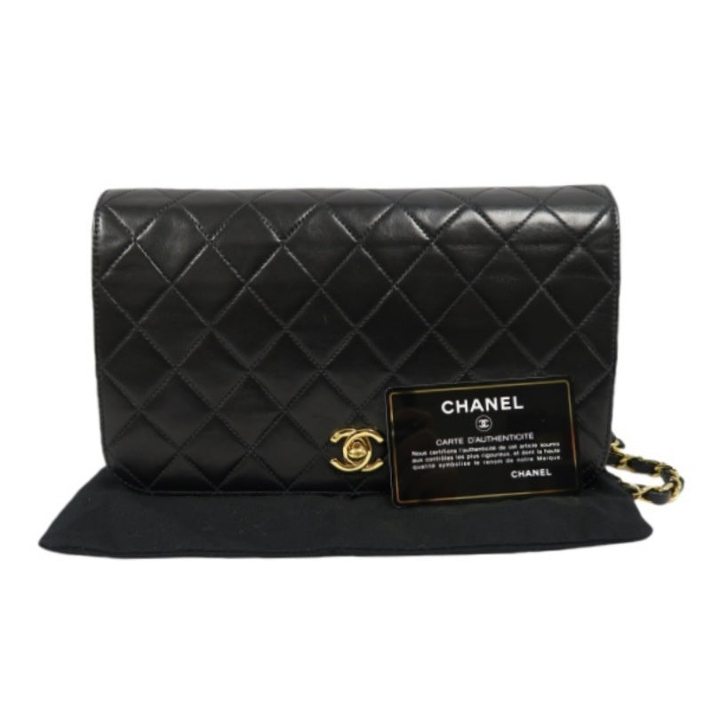 Chanel Black Lambskin Matelasse Single Chain Shoulder Bag CF with Gold Hardware, with Box and Dust Bag