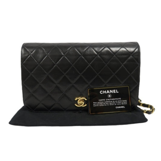 Chanel Black Lambskin Matelasse Single Chain Shoulder Bag CF with Gold Hardware, with Box and Dust Bag