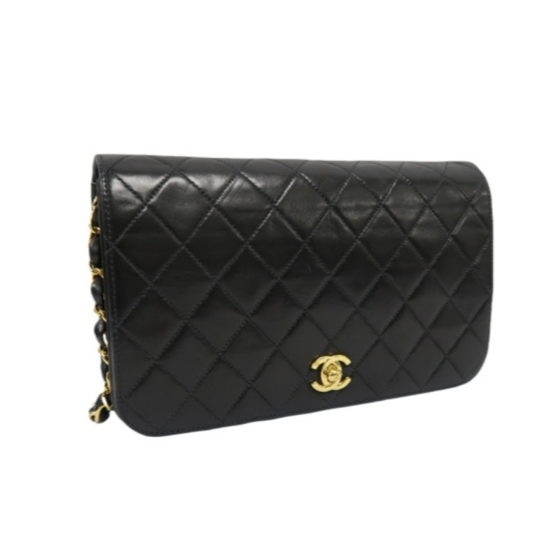 Chanel Black Lambskin Matelasse Single Chain Shoulder Bag CF with Gold Hardware, with Box and Dust Bag