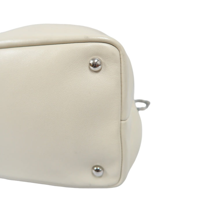 Chanel Drawstring Shoulder Bag Lambskin Chain Silver Hardware White Beige  Bucket Bag