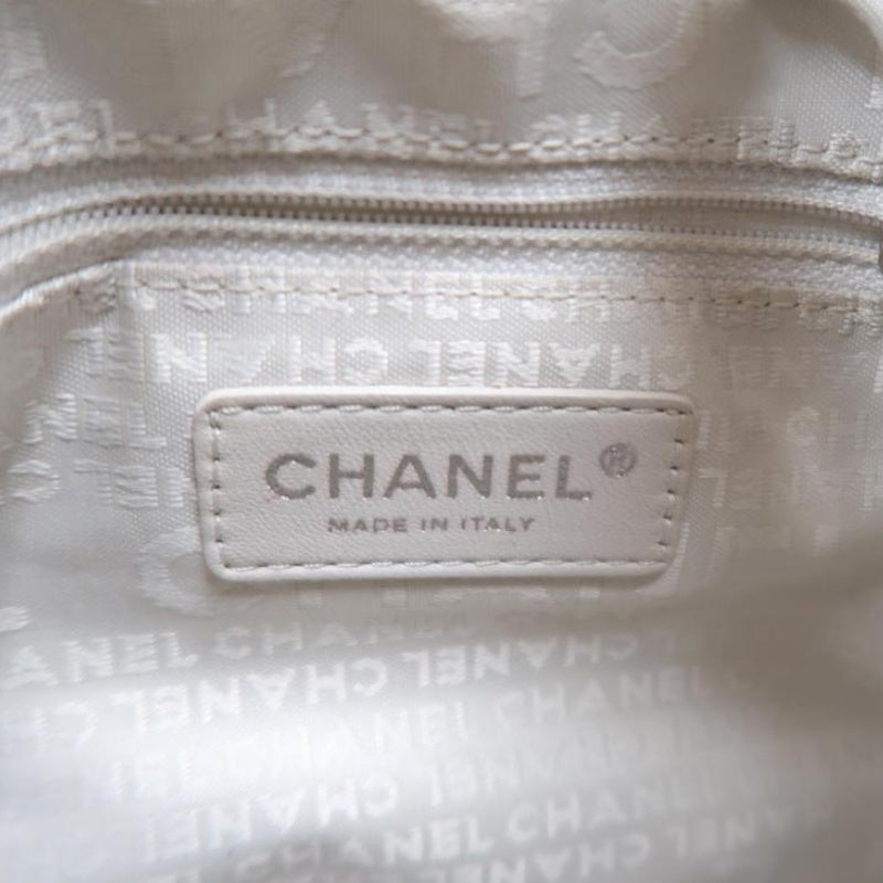 Chanel Drawstring Shoulder Bag Lambskin Chain Silver Hardware White Beige  Bucket Bag