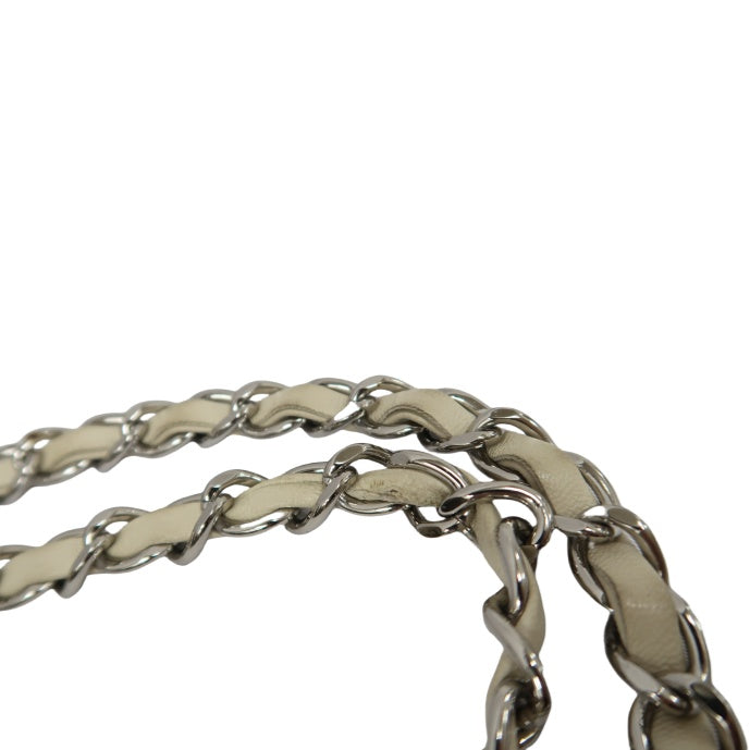 Chanel Drawstring Shoulder Bag Lambskin Chain Silver Hardware White Beige  Bucket Bag